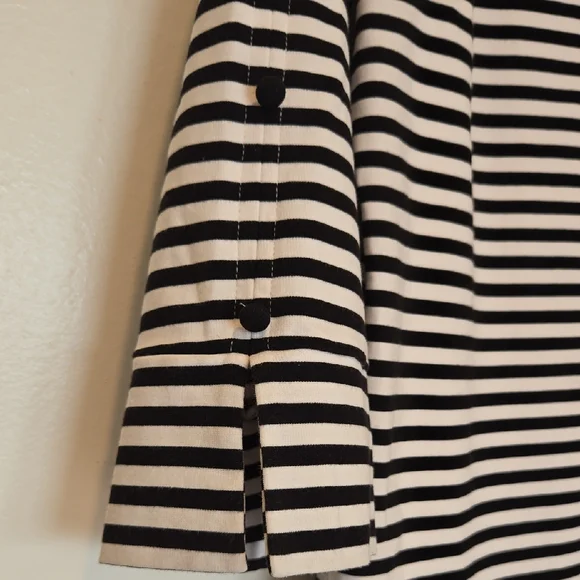 Talbots Coastal Black/White Striped Nautical 3/4 Length Button Detail Sleeve Top - Picture 5 of 7